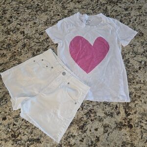 Elan White and Pink Heart Kids Shirt with White Shorts